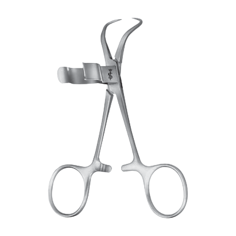 Towel Clamp – Curved / 1 x 1 prong sharp / 110 mm · 4″