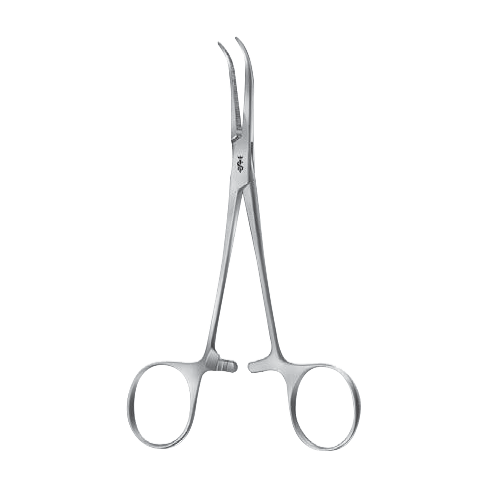 BH139R Dandy Hemostatic Forceps – Curved / serrated / 140 mm · 2″