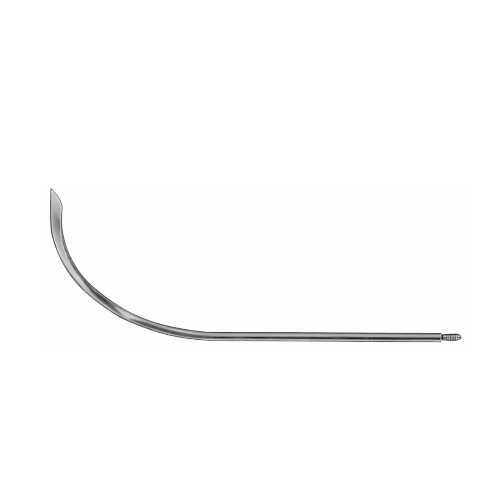 Redon Spike (Guiding Needle), strongly curved, 190 mm (7 1/2″), Ø Charr. 16, knife tip, threaded