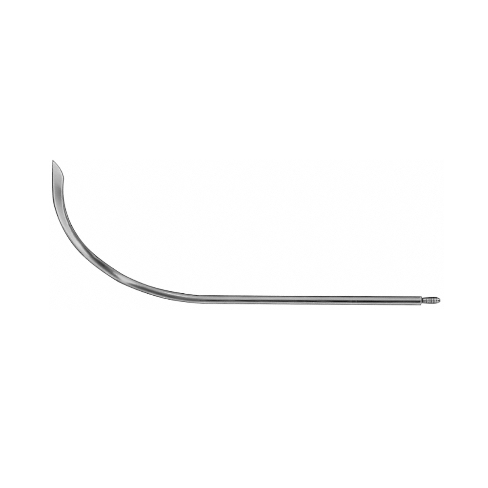 Redon Spike (Guiding Needle), strongly curved, 190 mm (7 1/2″), Ø Charr. 18, knife tip, threaded