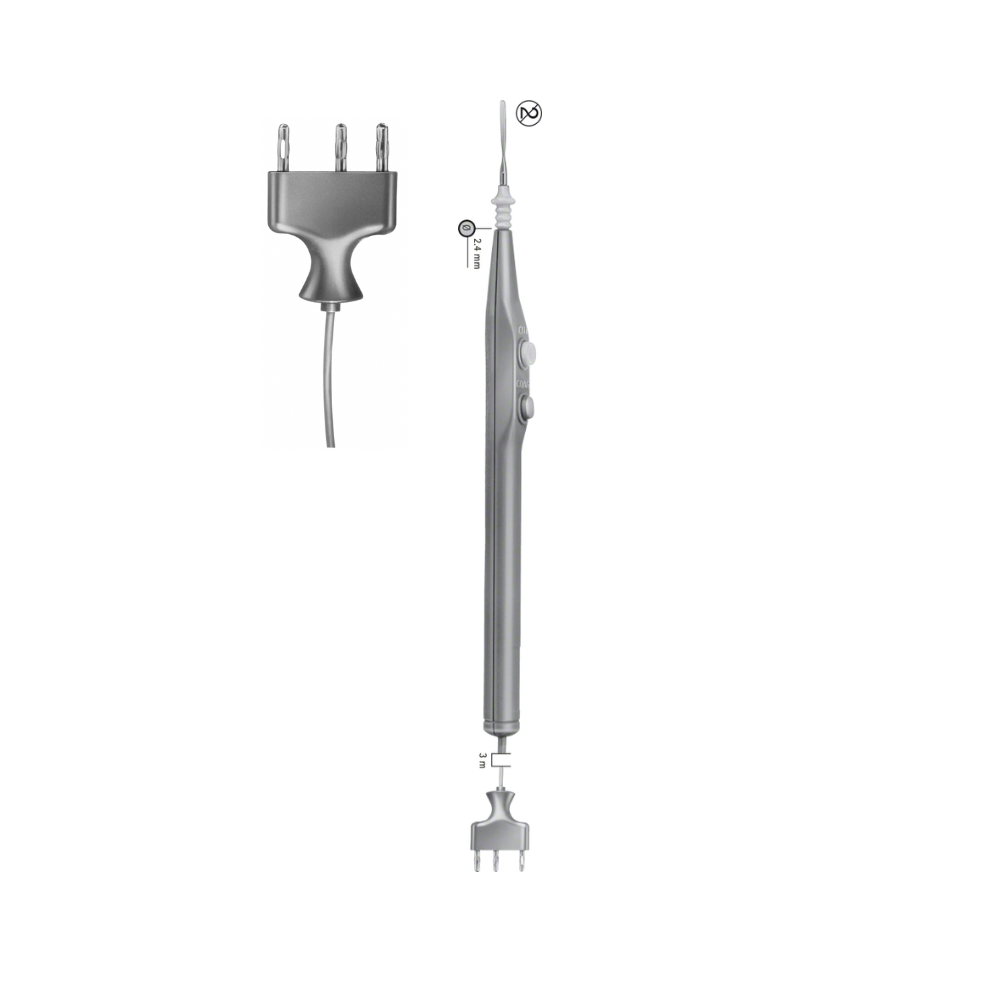 Electrode Handle, monopolar, straight, 3 m (12″), Ø 2.40 mm, with finger pushbuttons, disposable